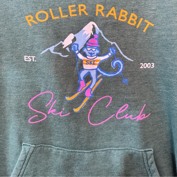 Roller Rabbit Après Ski Club Hoodie Sweatshirt Green Est. 2003 Pullover Small - Picture 3 of 6